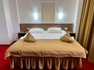 una camera da letto con un grande letto con due cuscini di ARMONIA a Filiaşi