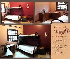 2 foto di una camera con letti a castello di Morada dos pássaros Boracéia a Bertioga
