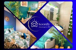 a collage of four pictures of a room with a bed at *Le Royal*Havre De Paix*Wifi* in Marseille