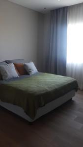 Laguna Brava的住宿－Habitación en hermosa casa de descanso，一间卧室配有一张带窗户的床和床罩