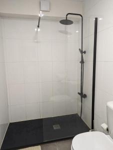 e bagno con servizi igienici e cabina doccia. di Pine Tree Apartment a Porto