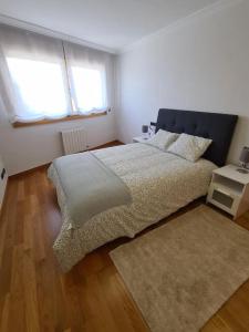 sypialnia z dużym łóżkiem i dywanem w obiekcie Calle Areal muy céntrico w mieście Vigo