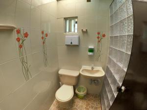 a bathroom with a toilet and a sink at Libélula Cabaña- Alojamiento rural in Duitama