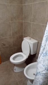 a bathroom with a toilet and a sink at Cabaña El Eden - Peuyamen in Trevelin