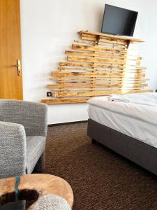 哈拉霍夫的住宿－Pension Mona，客房设有床、沙发和电视。