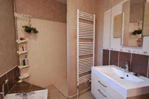 ein Bad mit einem Waschbecken und einem Spiegel in der Unterkunft Villa des Climats Bourgogne in Marsannay-la-Côte