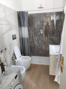 ein Bad mit einer Dusche, einem WC und einem Waschbecken in der Unterkunft Tramonti sul mare in Marina di Pisa