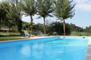 una gran piscina en un patio con árboles en Agroturismo Quinta De Travancela, en Amarante
