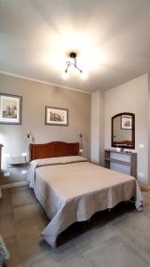 a bedroom with a large bed and a mirror at Gli Ulivi Rooms in Lucca