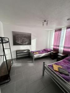 Un pat sau paturi într-o cameră la MG90 Schönes Monteur Apartment für 5 Personen