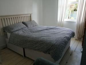 łóżko z dwoma poduszkami w sypialni w obiekcie Seaside 2 bed terraced house with garden and free parking w mieście Hastings