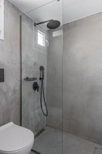 a bathroom with a shower and a toilet at Agia Kyriaki Studios in Agia Kiriaki Beach