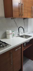 una cucina con lavandino e piano di lavoro di Kris Apartment a Kajetany
