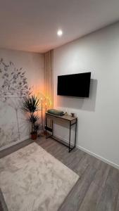 sala de estar con TV de pantalla plana en la pared en LA VILLA DEKO - Studio indépendant, en Beuvry
