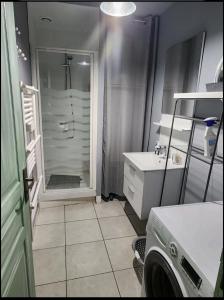 a bathroom with a shower and a sink at Maison de ville proche Le Portel 2 chambres in Outreau +3 photos