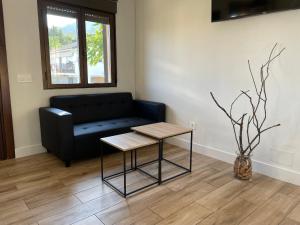 a living room with a couch and a table at Apartamentos Los Pocillos in Gargantilla del Lozoya