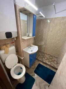a small bathroom with a toilet and a sink at Bucuresti Comfort Apartment in Bucharest