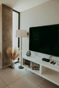 Телевизор и/или развлекательный центр в Luxury Apartment near Grove Mall & Hospital Airbnb VELDT Suite