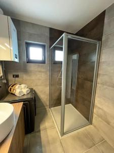 W łazience znajduje się prysznic i umywalka. w obiekcie Apartman IV u centru Kutine. w mieście Kutina