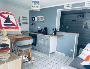 Virtuve vai virtuves zona naktsmītnē Studio au bord du lac d'Eguzon