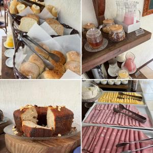 un collage de fotos de diferentes tipos de pasteles y pan en Pousada dos Meros, en Abraão