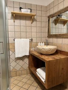 y baño con lavabo y espejo. en Agriturismo Belotti, en Temù