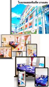 a collage of pictures of a hotel room at เดอะซันเซ็ท บางแสน in Chon Buri