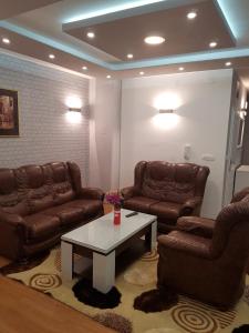 a living room with two couches and a coffee table at Apartman Aleksandar, BN centar in Bijeljina
