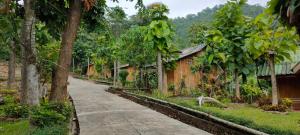 una strada in un villaggio con alberi e case di ลิ้นฟ้าแคมป์ปิ้งรีสอร์ท a Mae Hong Son