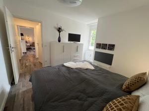 バート・ローテンフェルデにあるModerne 2 Zimmer Wohnung Salinaの部屋の中に大きなベッドがある寝室