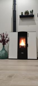 a microwave oven with a fire inside of it at AniCa II, el lugar de la Mancha in Argamasilla de Alba