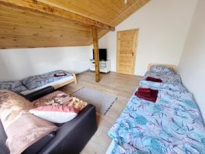 a living room with two beds and a couch at Apartamenty i pokoje gościnne pod lasem in Nadarzyn