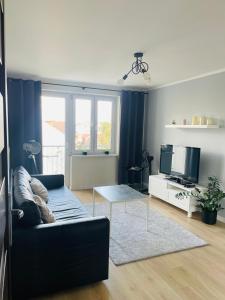 a living room with a couch and a tv at Apartament Sunny Home in Nowy Targ