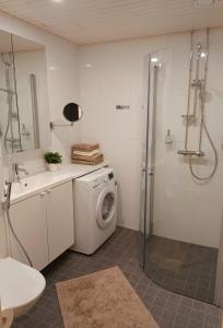 ロヴァニエミにあるCity center homeのバスルーム(洗濯機、シャワー付)