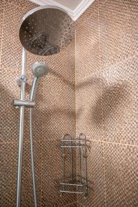 a shower with a shower head in a bathroom at Elegant spotless apartment in Sofia Center in Sofia