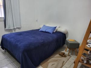 Apto 014 في كاوكايا: سرير أزرق مع وسادة زرقاء في الغرفة