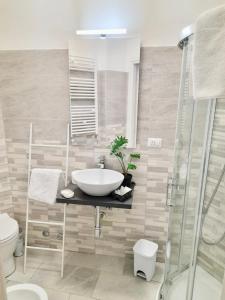 La salle de bains est pourvue d'un lavabo et d'une douche. dans l'établissement ROMA LUXURY House Colosseo, à Rome
