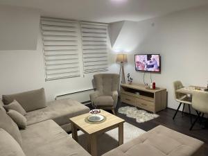 una sala de estar con un sofá y una mesa en Apartment Magic snow, en Kopaonik