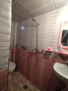 a bathroom with a shower and a toilet and a sink at Jinane in Meknès