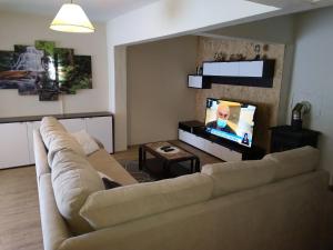 sala de estar con sofá y TV de pantalla plana en Casa S. Félix en Arcos