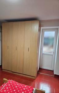 una camera da letto con un grande armadio e una porta di Apartman Centar a Srbobran