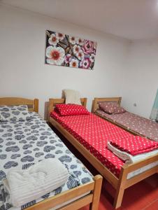 two beds sitting next to each other in a room at Apartman Centar in Srbobran