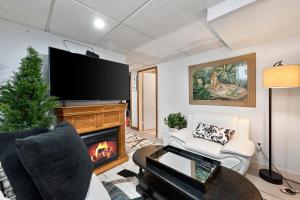 a living room with a fireplace and a flat screen tv at AMAZING TRADITIONAL HOME SOUTH MINNEAPOLIS in Minneapolis