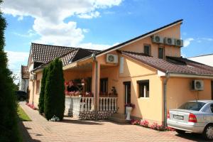 a house with a car parked in front of it at Pensiunea Radena in Arad