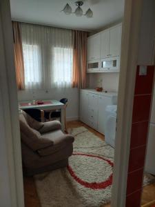un soggiorno con divano e tavolo di Apartman Uki a Vranje