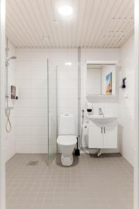 łazienka z toaletą i umywalką w obiekcie Serviced Apartments Kuohu Kangasala by UHANDA w mieście Kangasala