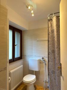 y baño con aseo, ventana y ducha. en Alla Casa Medievale, en Cividale del Friuli
