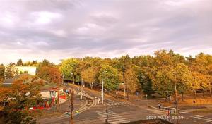 einen Luftblick auf eine Straße mit Bäumen in der Unterkunft Nagyerdő - Simonyi út in Debrecen