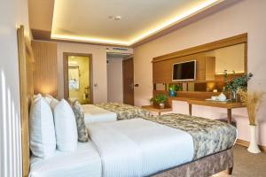 ein Hotelzimmer mit zwei Betten und einem Fernseher in der Unterkunft Atro Hotel in Istanbul