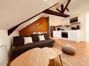 salon z kanapą i kuchnią w obiekcie L'Ibiza - Home Homy w mieście Montluçon